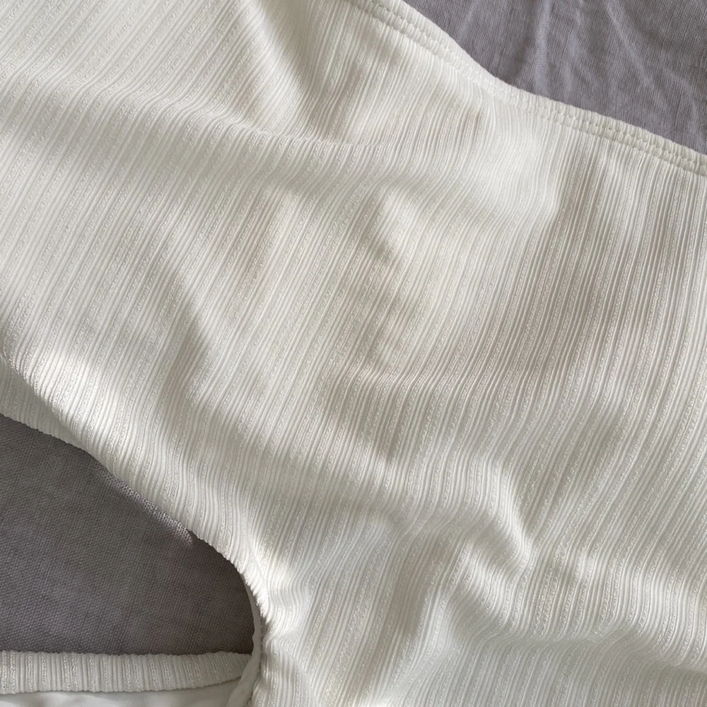 Lulu’s Just Add Water White Ribbed One-Shoulder Side-Tie Swimsuit - Picture 8 of 8